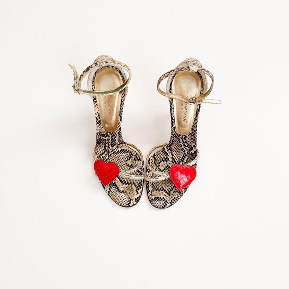 Dolce & Gabbana Shoes - Dolce Gabbana gold snake print heart sandals strappy heels runway vintage US 5
